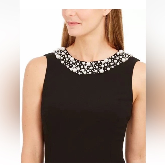 Calvin Klein Faux Pearl Trim Black Sheath Dress Size 12 - Picture 6 of 12